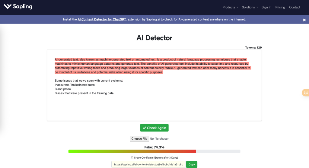 Sapling AI Detector